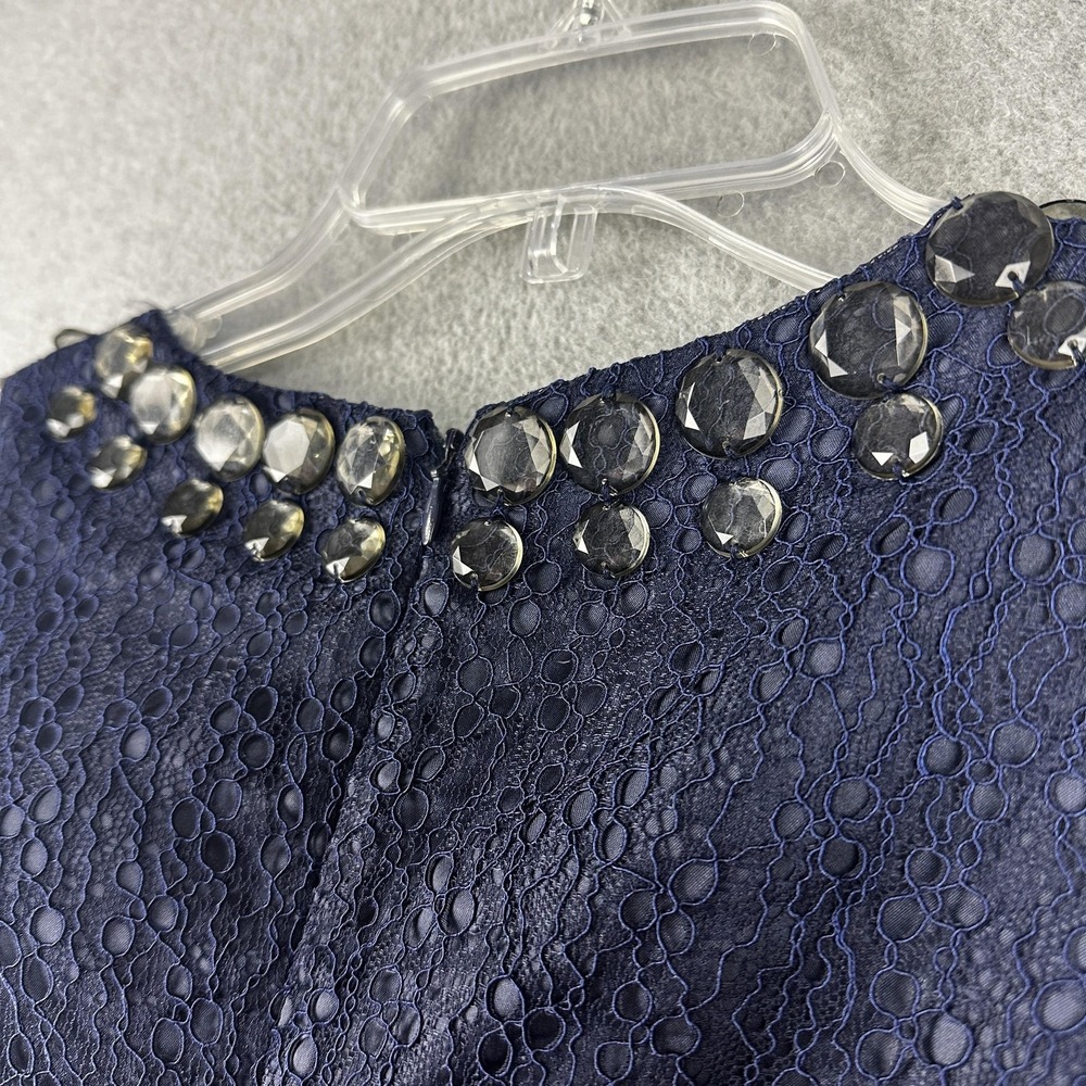 Trina Turk Dress Womens 8 Navy Blue Sleeveless Beaded Neck Lace Cocktail Party - Picture 10 of 11